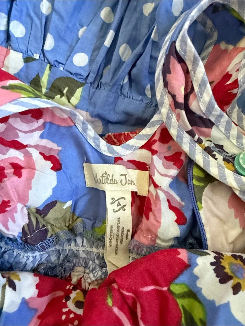 Matilda Jane Blue Floral Smocked Sundress with Pink & Green Accents
